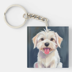 Llavero Cachorro maltés   Pintura de perro blanco