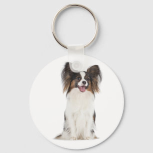 Llavero Cachorro Papillon Feliz Marrón y Blanco