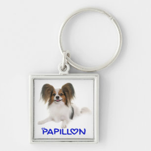 Llavero Cachorro Papillon marrón y blanco