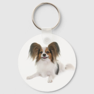 Llavero Cachorro Papillon marrón y blanco