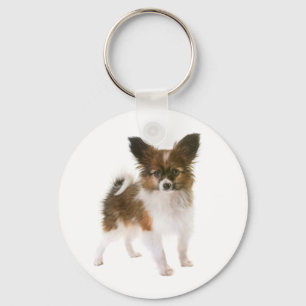Llavero Cachorro Papillon marrón y blanco