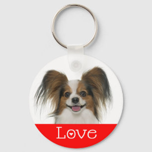 Llavero Cachorro Papillon marrón y blanco