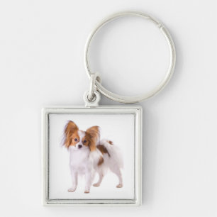 Llavero Cachorro Papillon marrón y blanco