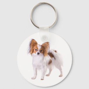 Llavero Cachorro Papillon marrón y blanco