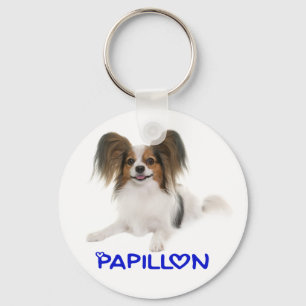 Llavero Cachorro Papillon Marrón y Blanco Amor Azul