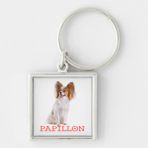 Llavero Cachorro Papillon Marrón y Blanco Amor Rojo