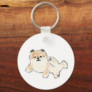 Llavero Cachorro Pomerania Esponjoso y Adorable Tumbado