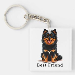 Llavero Cachorro Pomerania Negro y Fuego Adorable