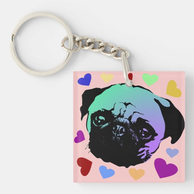 Llavero Cachorro Pug PopArt Estilo Retro (Frente)