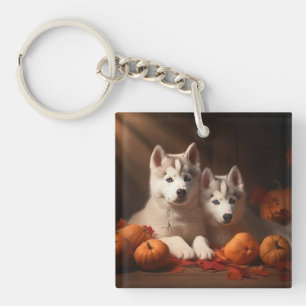 Llavero Cachorro Siberian Husky Delicia de Otoño Calabaza