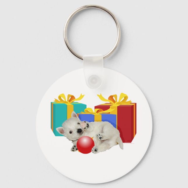 Llavero Cachorro Westie con regalos de Navidad (Anverso)