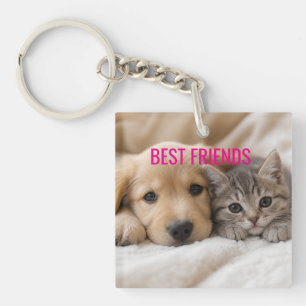Llavero Cachorro y Gatito Dormidos y Abrazados