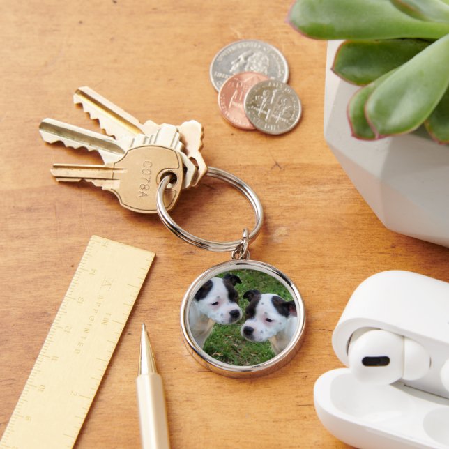 Llavero Cachorros de masa blanca negra, anillo de llaves (Escritorio )