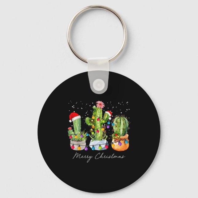 Llavero Cactus Christmas Xmas Trees Lights Santa Hat Cactu (Anverso)