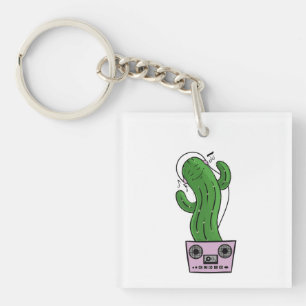 Llavero Cactus de dibujos animados con auriculares y radio