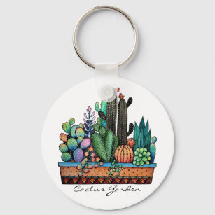 Llavero Cactus Garden Cute Watercolor En Pot