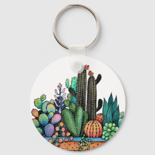 Llavero Cactus Garden Cute Watercolor En Pot