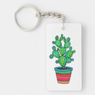 Llavero Cactus magnífico de la acuarela en pote hermoso