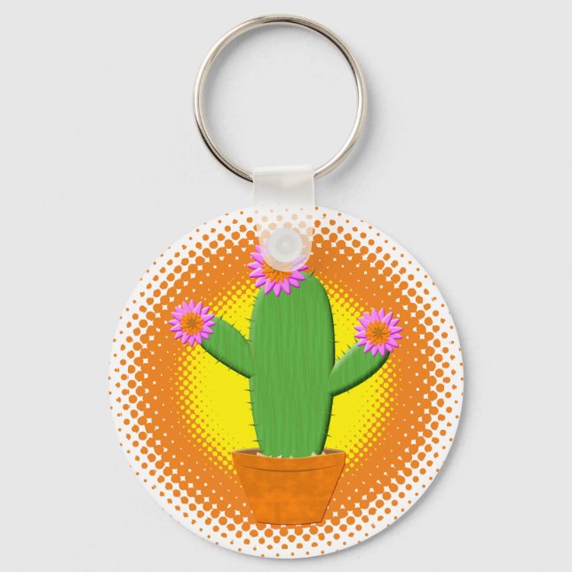 Llavero Cactus Personalizado Cuto Con Flores Rosa (Anverso)