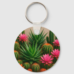 Llavero Cactus Suculento Vibrante Floración Desierto