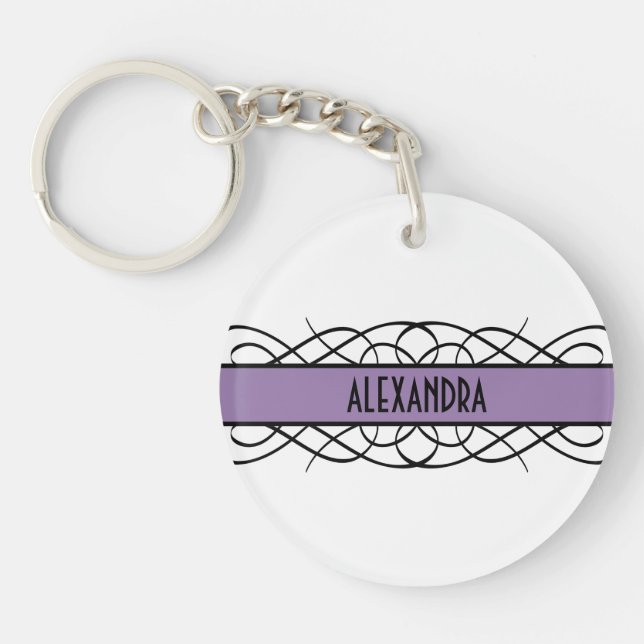 Llavero Cadena acrílica de deco morado floreciente (Frente)
