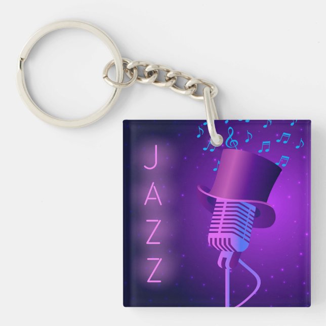 Llavero Cadena acrílica de jazz retro con micrófono (Frente)