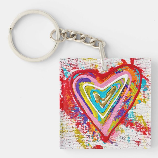 Llavero Cadena acrílica del corazón rojo (Frente)