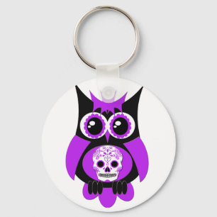 Llavero Cadena clave Purple Sugar Skull Owl