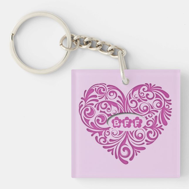 Llavero Cadena de clave cardíaca BFF rosa personalizada (Frente)