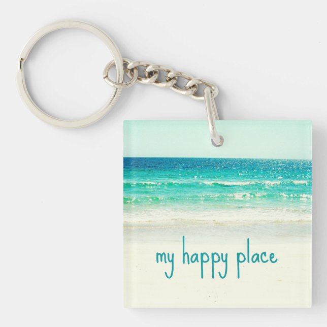 Llavero Cadena de clave de playa de Happy Place (Frente)