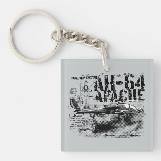Llavero Cadena de claves AH-64 Apache Square (doble cara) (Frente)