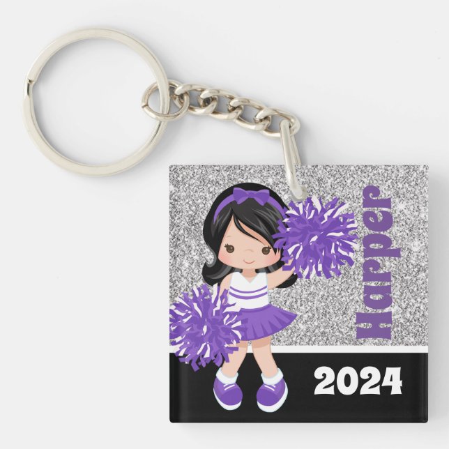 Llavero Cadena de claves animadoras personalizadas moradas (Frente)