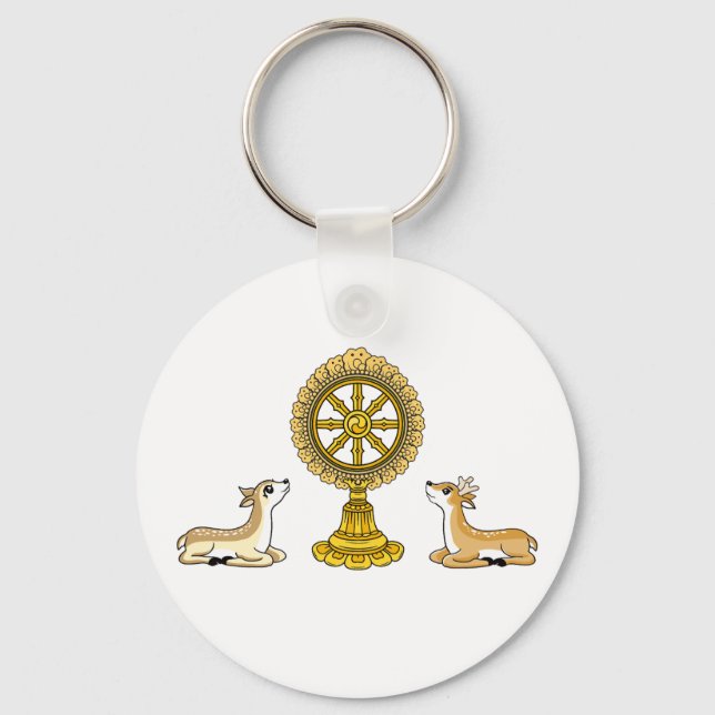 Llavero Cadena de claves Buddha Dharma Wheel & Deers (Anverso)