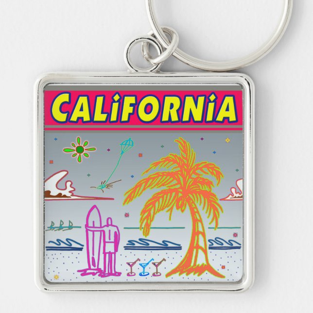 Llavero Cadena de claves "CALIFORNIA" Surfer Beach (Frente)
