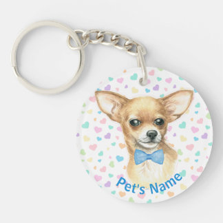 Llavero Cadena de claves Chihuahua Blue Bowtie personaliza