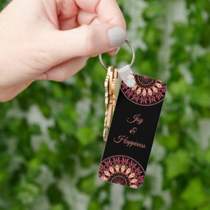 Llavero Cadena De Claves Coral Y Pescado Rosa Mandala