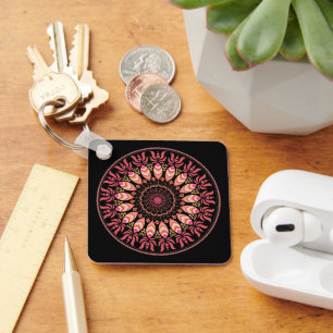 Llavero Cadena De Claves Coral Y Pescado Rosa Mandala