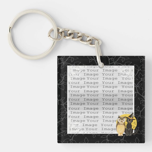 Llavero Cadena de claves de Boda de Halloween de Cat & Owl (Frente)