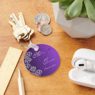Llavero Cadena de claves de Boda real púrpura de Damask