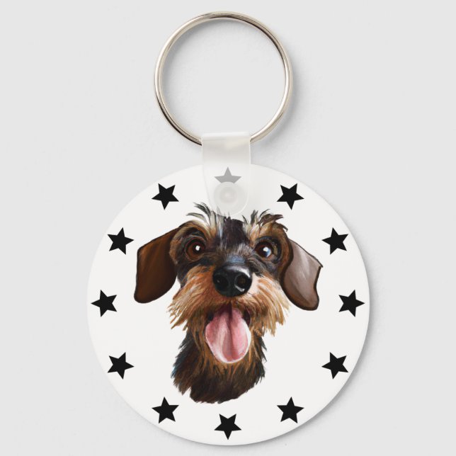 Llavero Cadena de claves de las estrellas de Dachshund con (Anverso)