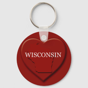 Llavero Cadena de claves de mapa del corazón de Wisconsin