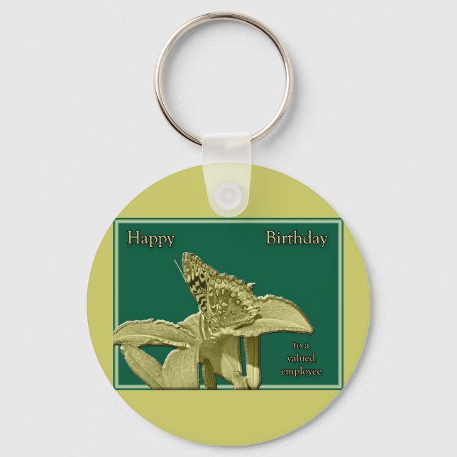 Llavero Cadena de claves de mariposa de cumpleaños de empl (Anverso)