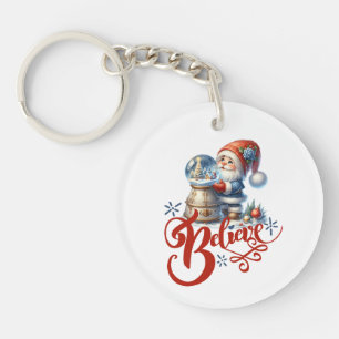 Llavero Cadena de claves de navidades con Gnome y snowglob