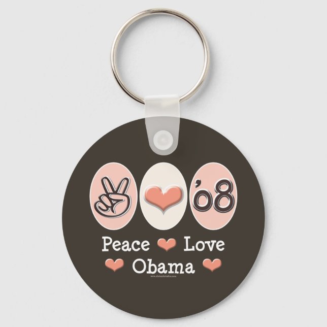 Llavero Cadena de claves de Peace Love Obama 08 (Anverso)