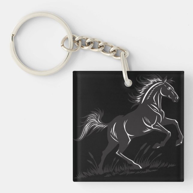Llavero Cadena de claves de silueta de caballo de cría (Frente)
