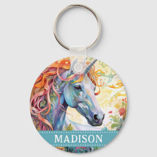 Llavero Cadena de claves de unicornio arco iris con nombre