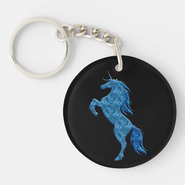 Llavero Cadena de claves de unicornio de fuego azul (Frente)