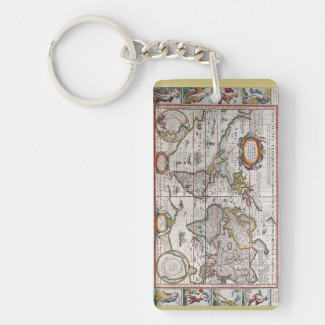 Llavero Cadena de claves del Mapa Mundial Antiguo (Frente)
