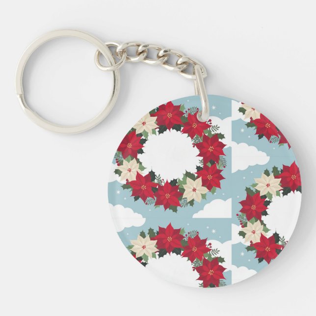 Llavero Cadena de claves del patrón floral de los navidade (Frente)