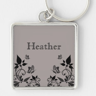 Llavero Cadena de claves Ebony Butterfly Floral Premium